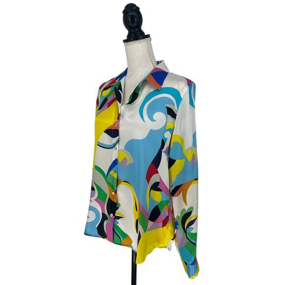 L’AGENCE Tyler Silk Charmeuse Blouse Multi Kaleidoscope Size Small - Picture 7 of 13